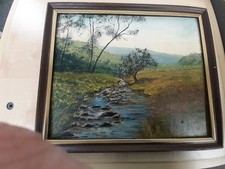 Vintage Original Framed Oil Painting on Board Rural Scene Framed Signed  JW 