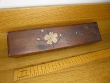 Antique Victorian Wooden Paint Box / Pencil box with old Paintbrush .27.5cm long