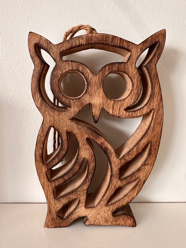 Hanging wooden owl decoration - hanging,