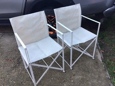 1 X Pair(2) Metal Frame Folding Directors Armchairs With White Mesh Seat & Back