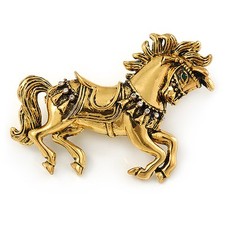 Horse Brooch In Aged Gold