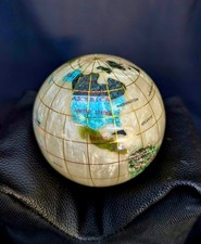Mother of Pearl Semi Precious Gemstones  3" Tabletop WORLD GLOBE Paperweight