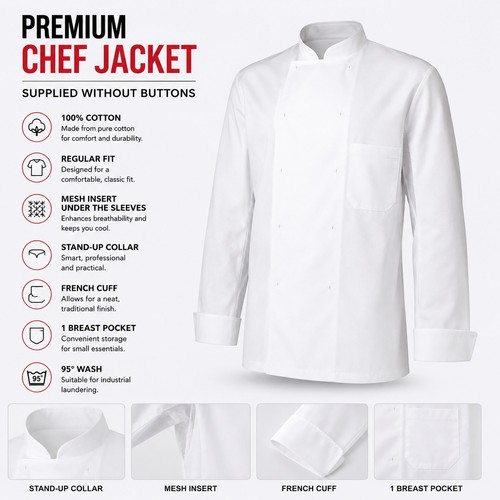 Mens white chef jacket long - jacket,