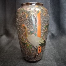 ANTIQUE JAPANESE TOTAI SHIPPO TREE BARK CLOISONNE ON PORCELAIN VASE SIGNED MEIJI