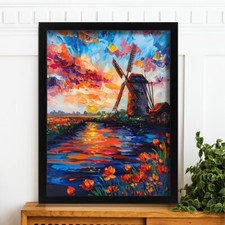 Vibrant Dutch Windmill Sunset