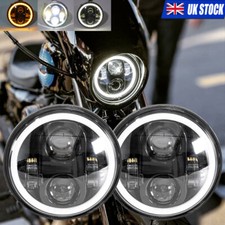 2x 5.75" 5-3/4" Round LED Headlights Hi/Lo Projector Halo Angle Eyes Motorcycle