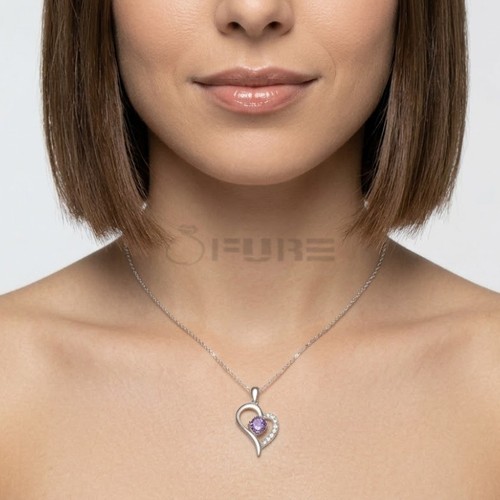 Purple amethyst heart necklace - purple,