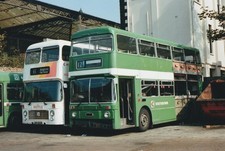 COLOUR PHOTO SOUTHDOWN LEYLAND ATLANTEAN PUF727M ACCIDENT DAMAGE SCRAP BUS