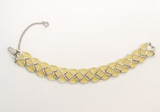 Vntg 7" CORO Gold Tone Yellow Enamel Scallop X Links Chain Bracelet Safety Chain