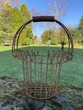 SMALL WROUGHT IRON METAL HANDLED BASKET PLANTER FLOWER / GARDEN DECORATION