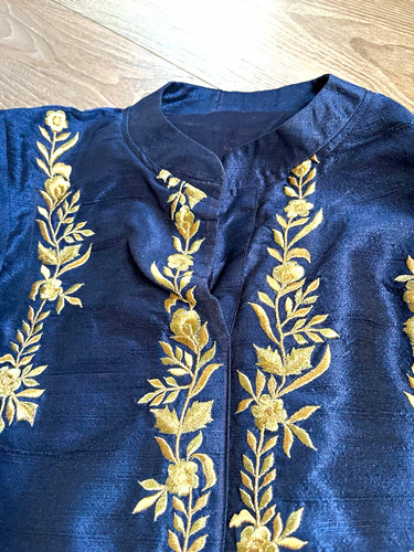 White saree with navy jacket - ,