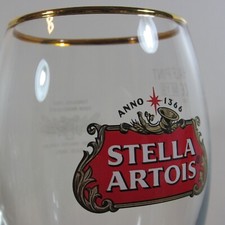Beer Glass STELLA ARTOIS goblet gold rim chalice type man cave bar pub half pint
