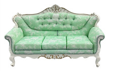 Dolls House Sofa White Green Settee Louis XV Rococo Baroque JBM Furniture 1:12