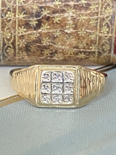 Gents 9ct gold diamond - gold, grid