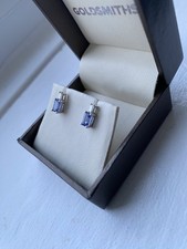 Goldsmiths tanzanite and diamond 18ct white gold stud earrings BRAND NEW UNWORN