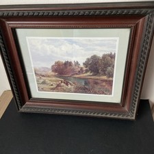 Vintage dark wood framed art - wood,