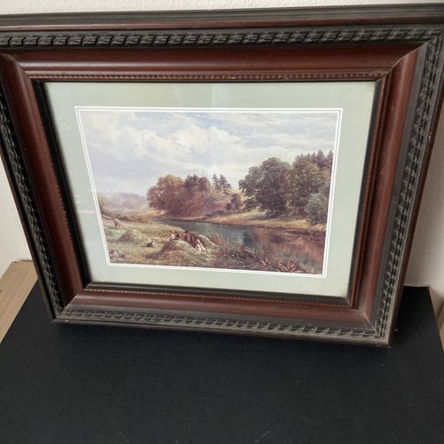 Vintage dark wood framed art - wood,