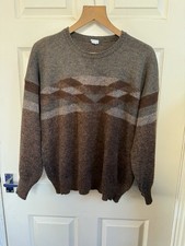 Vintage St Michael Wool Blend Argyle Knit Jumper Brown Grey Large