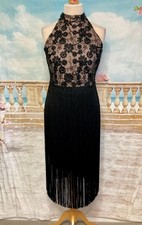 Flapper Dress 12 14 Black Fringe Beaded Sequin Jacques Vert Evening Gatsby