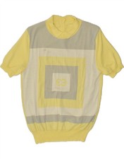 VINTAGE Womens Short Sleeve Polo Neck Jumper Sweater UK 12 Medium Yellow BQ60