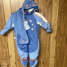 New Baby Girl’s Gagou Tagou Blue Flowers -30 Snowsuit Size 24 M With Hat Scarf