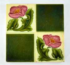 ANTIQUE VICTORIAN DECORATIVE FLORAL ROSE WALL TILE