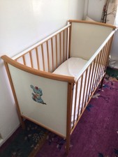 Vintage Retro 1950-60s Drop Side Baby Cot Wooden Bed Kitsch Print Mid Century 