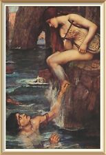 Original c1975 Pre-Raphaelite Art JOHN WATERHOUSE Print SIREN Nude Woman Mermaid