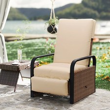 Reclining Rattan Armchair Footrest Chair Lounger Unit Cushion Seat Side Table