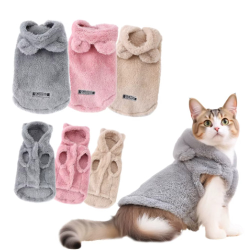 Warm plush cat hoodie coat - plush,