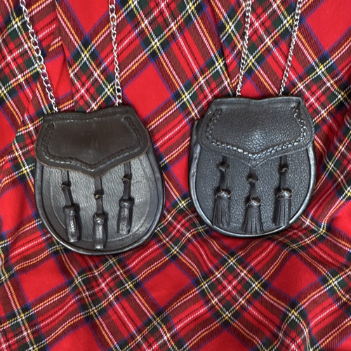 Black leather sporran pouch - leather,