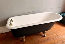 Victorian Antique Cast Iron Claw Foot Roll Top Bath with Brass Taps and Fittings