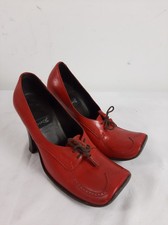 Shade Italian red leather womens heels / shoes UK size 5.5 unusual brogue style