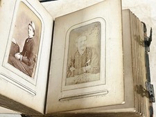ANTIQUE LEATHER BOUND CDV CABINET PHOTO ALBUM WITH GILDED EDGES VICTORIAN RARE