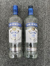 SMIRNOFF BLUE LABEL VODKA 1 LITRE 50% VOL 100 PROOF - EMPTY BOTTLE x2