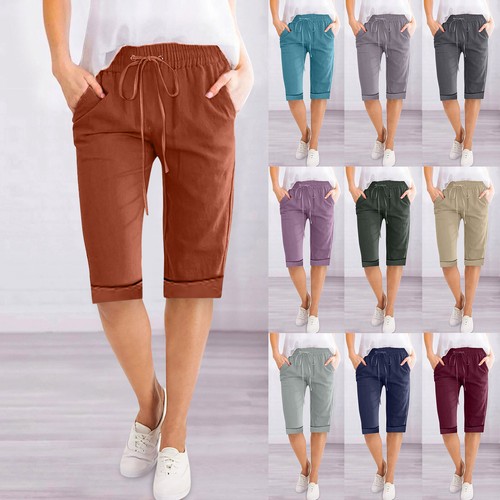Ladies drawstring linen shorts - linen,