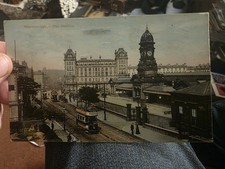 THE STATION, OLD TRAMS, SCARBOROUGH, YORKS 1919. VINTAGE PRINTED POSTCARD