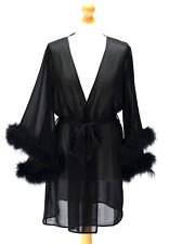 Black Short Sheer Feather Robe: womens fluffy marabou feather dressing gown