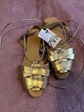 Zara Gold Leather Sandals Size