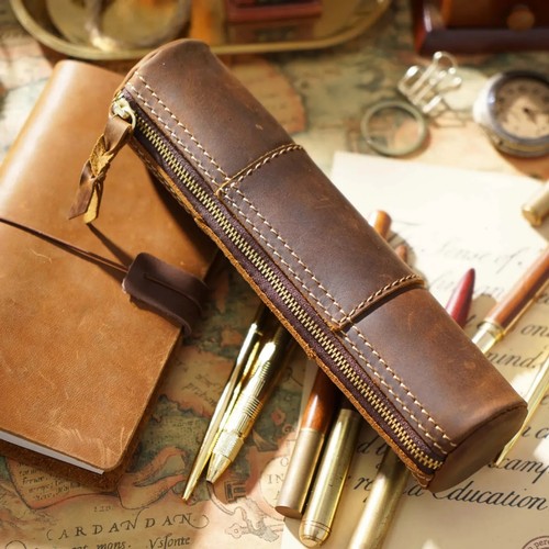 Vintage leather pencil case - vintage,