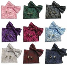 Adult Paisley Pre-tied  Bow Tie +cuff Links +handkerchief Set Wedding Event Prom