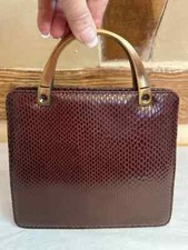 Vtg JANE SHILTON brown snakeskin leather simple stylish grab handbag