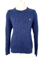 JACK WILLS Blue Mix Soft Cable Knit WOOL COTTON Mens Crew Neck Jumper size L