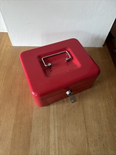 Red metal cash box - red,