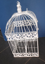Contemporary Repro White Metal Birdcage Exc Cond 23cm square 35cm tall and hook
