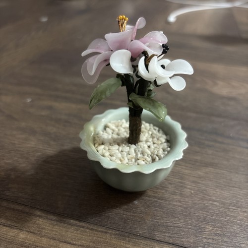 Vintage mini jade glass - vintage, flower