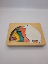 Vtg George Luck 3-layer Wooden Jigsaw Puzzle Farm Farmyard animals. Montessori 