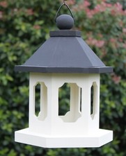 New D & J by Design Carbrooke wooden hanging bird table - cream body, black roof