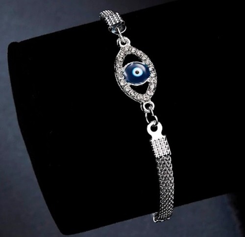 Silver bracelet evil eye charm - bracelet,
