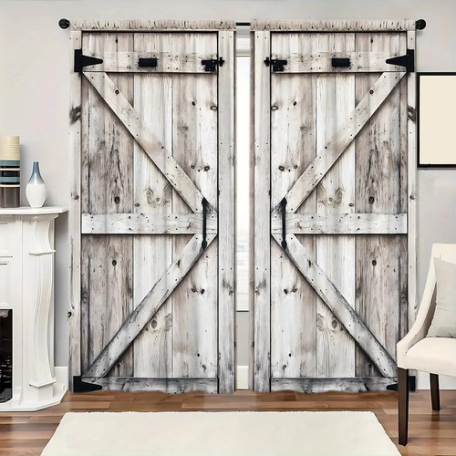 2pcs retro wooden door pattern - 2pcs,